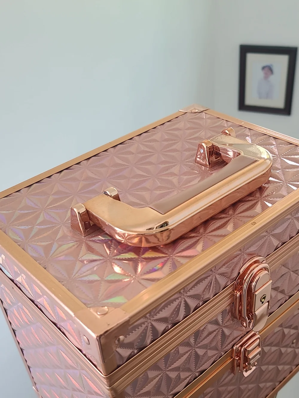 Rose Gold Textured Makeup Train Case